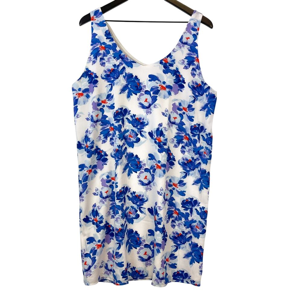 Halogen Nordstrom Size L Blue White Floral Shift Mini Dress Tank